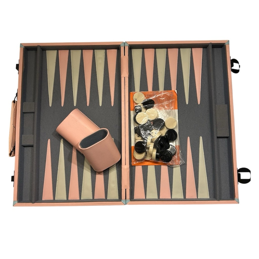 Classic Pink and Gray Backgammon Set with Black and White Pieces